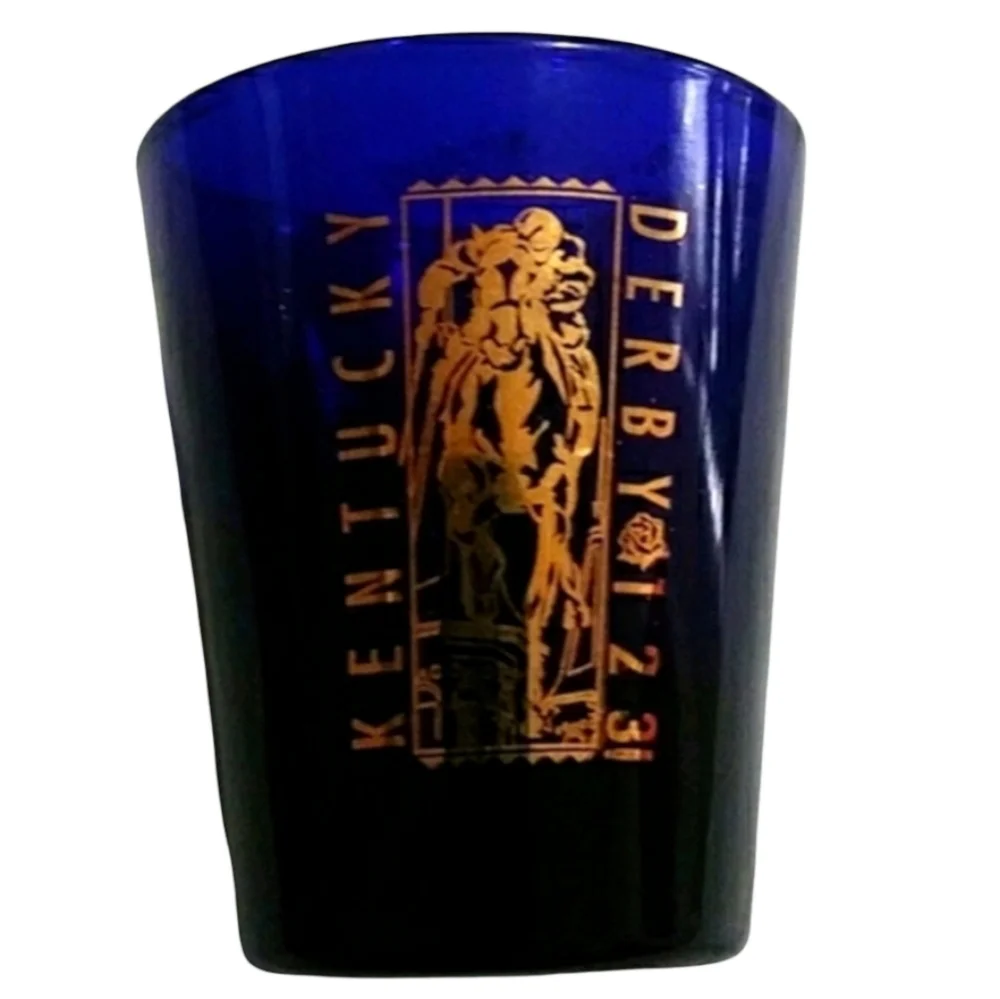 Cobalt Blue Kentucky Derby Shot Glass Collectable Souvenir Horse Racing Barware
